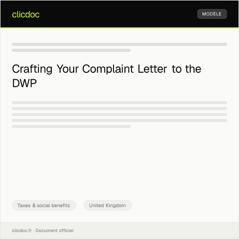 Document preview: Letter of Complaint to the Department for Work and Pensions — Taxes & social benefits, United Kingdom