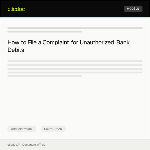 Document preview: Complaint Regarding Unauthorized Debit from Bank Account in Durban — Administration, South Africa
