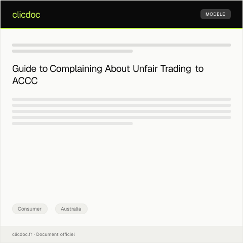 Document preview: Complaint Regarding Unfair Trading Practices to Australian Competition and Consumer Commission — Consumer, Australia