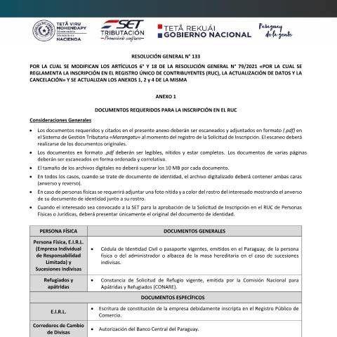 Vista previa del documento ANEXOS RG 133-2023 — Registro Único De Contribuyentes Ruc, Paraguay