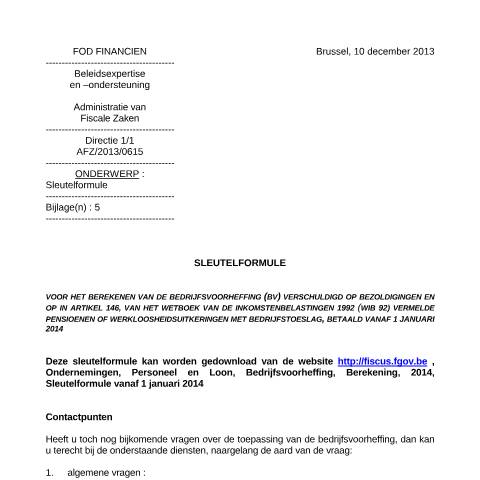 Aperçu du document Sleutelformule vanaf 1 januari 2014 (PDF, 127.53 KB) — FOD Financiën, Belgique (CERFA n°fc2013-0615nl)