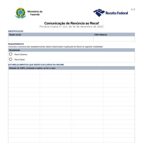 Pré-visualização do documento Comunicação de renúncia ao Recof — Regimes Especiais, Brasil