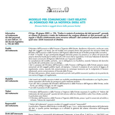 Anteprima documento Comunicazione del domicilio per la notifica degli atti — Comunicazioni, Italia