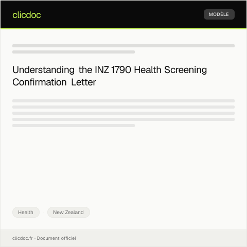 Document preview: Confirmation of Health Screening Results (INZ 1790) - whakapūmau mō ngā hua tirohanga hauora — Health, New Zealand