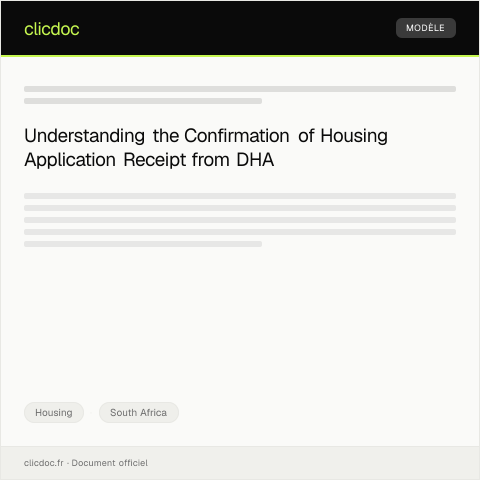 Document preview: Confirmation of Housing Application Receipt from DHA — Housing, South Africa