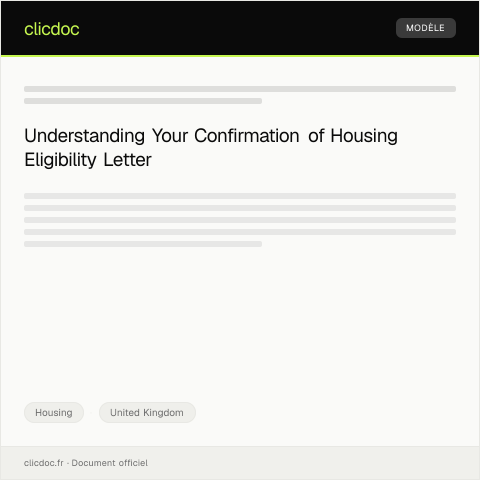 Document preview: Confirmation of Housing Eligibility — Housing, United Kingdom