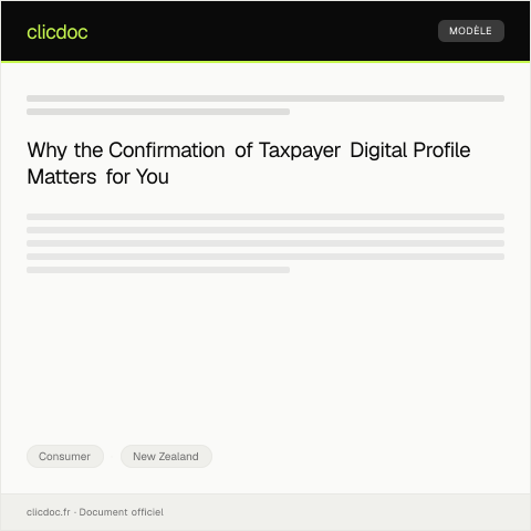 Document preview: Confirmation of Taxpayer Digital Profile — Consumer, New Zealand