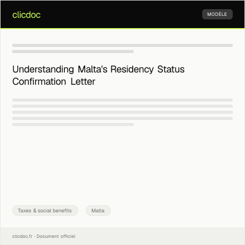 Document preview: Confirmation of Residency Status — Taxes & social benefits, Malta