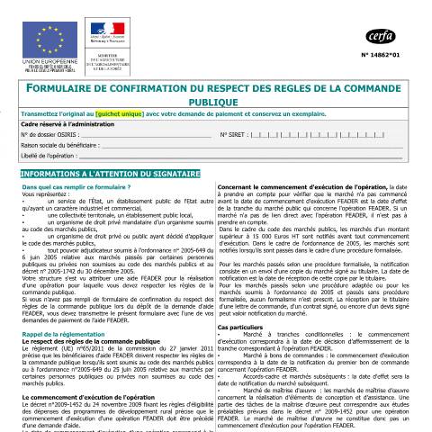Aperçu du document Confirmation du respect des règles de la commande publique — Professionnels, France (CERFA n°14862*01)