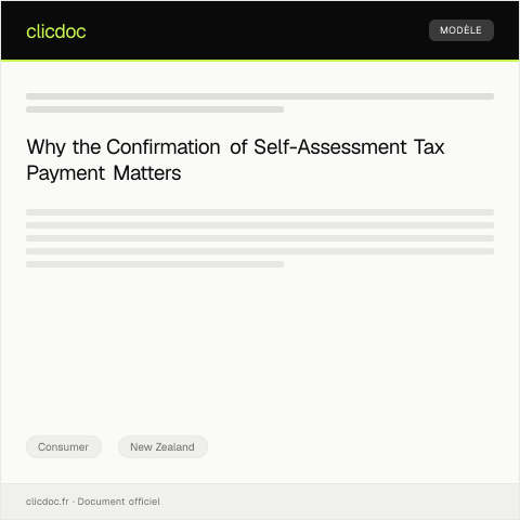 Document preview: Confirmation of Self-Assessment Tax Payment — Consumer, New Zealand