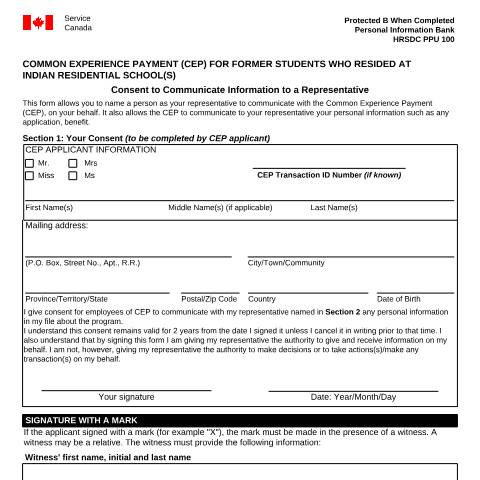 Document preview: Consent to communicate information to a representative — Employment Programs, Canada (CERFA n°EMP5505)