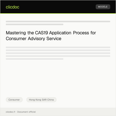 Document preview: Application for Consumer Advisory Service (Form CAS19) 消費者諮詢服務申請（表格 CAS19） — Consumer, Hong Kong SAR China
