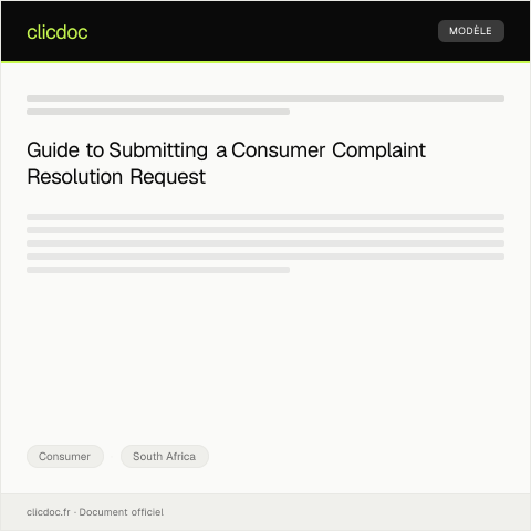 Document preview: Request for Consumer Complaint Resolution — Consumer, South Africa