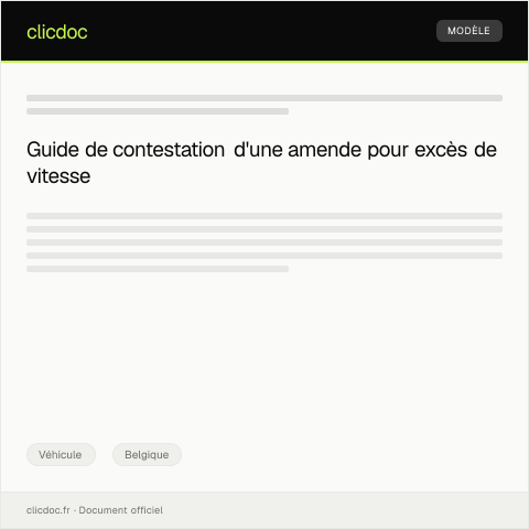 Aperçu du document Lettre de contestation d’une amende pour excès de vitesse — Véhicule, Belgique
