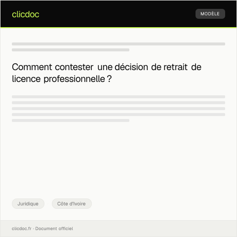 Aperçu du document Contestations contre une décision de retrait de licences professionnelles — Juridique, Côte d'Ivoire