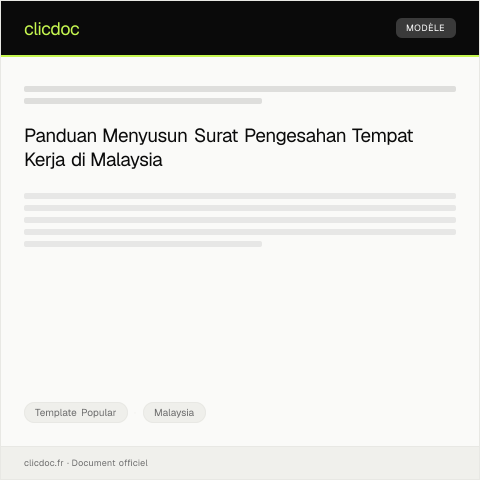 Document preview: Surat Pengesahan Tempat Kerja — Template Popular, Malaysia