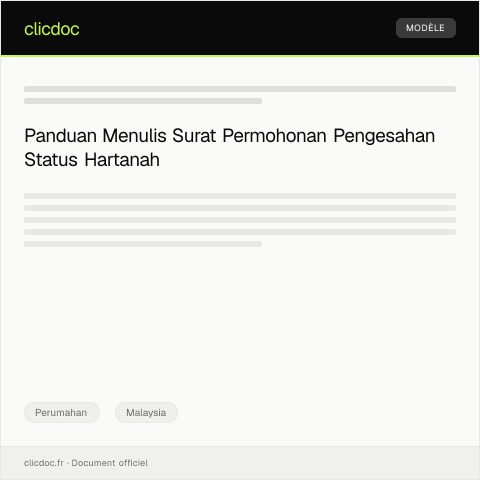 Document preview: Surat Rasmi Permohonan Pengesahan Status Hartanah — Perumahan, Malaysia