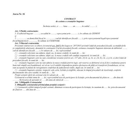 Document preview: Contract de cesiune a creanțelor bugetare (OPANAF 1940/2023) — Documente emise, România (CERFA n°A16_OPANAF_1940_2023)
