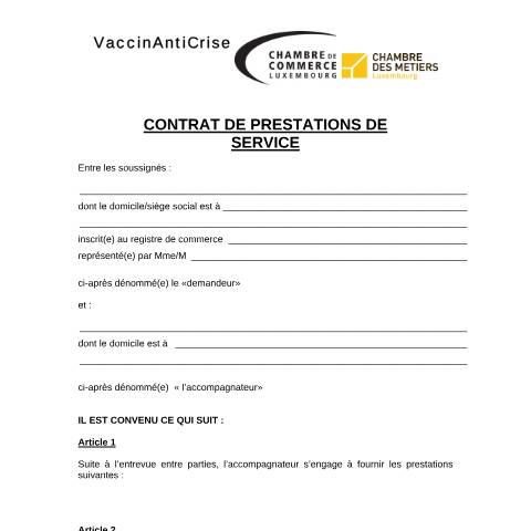 Aperçu du document VaccinAntiCrise - Contrat de prestations de service — Vaccin anticrise, Luxembourg (CERFA n°vaccin-anticrise-contrat-prestation-services)