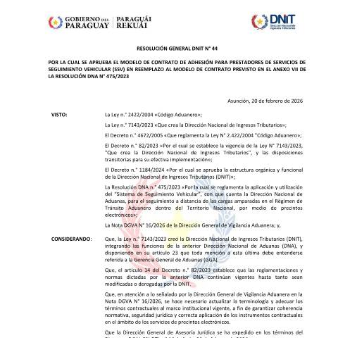 Vista previa del documento RG DNIT N° 44 2026 — Auditores Externos Impositivos, Paraguay