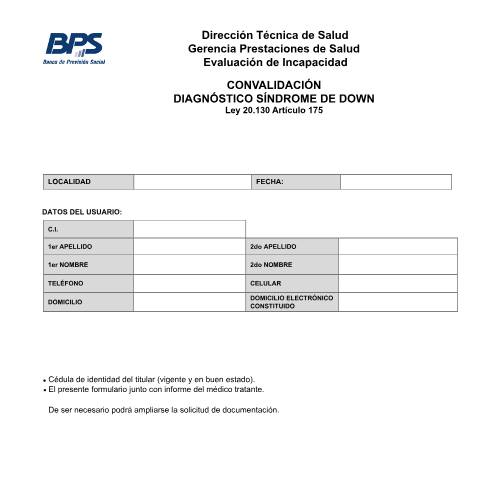 Vista previa del documento Convalidación Síndrome de Down — BPS - Formularios De Pasivos, Uruguay