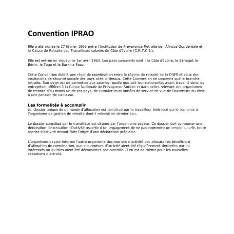 Aperçu du document Convention IPRAO — Document CNPS (prévoyance sociale), Côte d'Ivoire