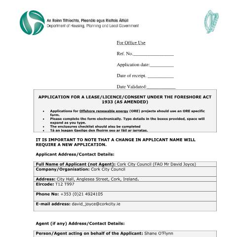 Document preview: Cork City Council - Flood Defence Works — application formpdf 42151 kb — Department of Housing, Local Government and Heritage, Ireland