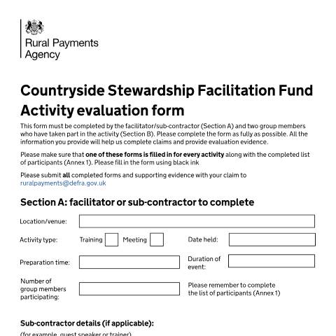 Document preview: Countryside Stewardship (CS) Facilitation Fund: Activity Evaluation form — Rural Payments Agency, United Kingdom
