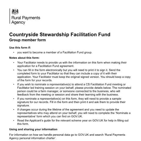 Document preview: Countryside Stewardship Facilitation Fund: Group Member form — Rural Payments Agency, United Kingdom