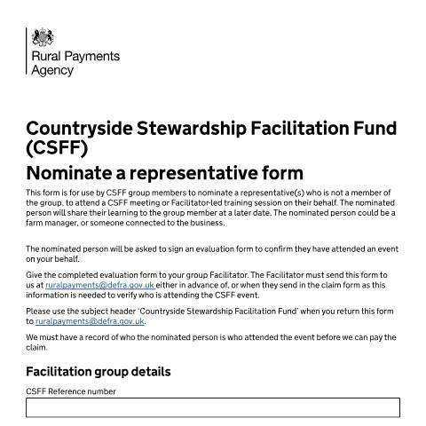 Document preview: Countryside Stewardship Facilitation Fund: Nominate a Representative form — Rural Payments Agency, United Kingdom