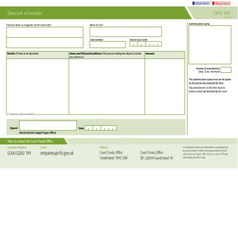 Document preview: Court funds: deposit schedule — Ministry of Justice, United Kingdom