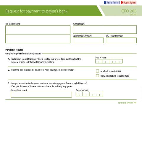 Document preview: Court funds: ask for payment to payee's bank — Ministry of Justice, United Kingdom