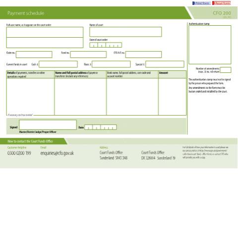 Document preview: Court funds: payment schedule — Ministry of Justice, United Kingdom