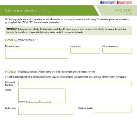 Document preview: Court funds: sell or transfer securities — Ministry of Justice, United Kingdom
