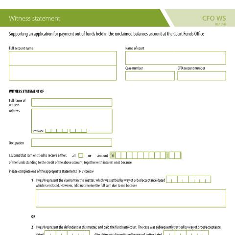 Document preview: Court funds: witness statement — Ministry of Justice, United Kingdom