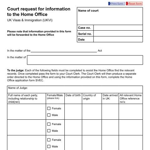 Document preview: Court request for information to the Home Office: Form EX660 — HM Courts & Tribunals Service, United Kingdom