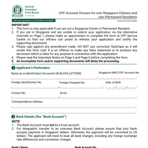 Document preview: Application to withdraw deceased member's CPF — CPF / Member Forms, Singapore (CERFA n°FORM CPF-CA)