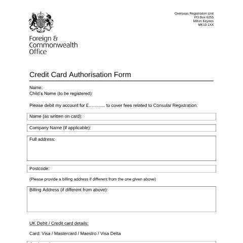 Document preview: Credit card authorisation form - Algeria — Foreign & Commonwealth Office, Foreign, Commonwealth & Development Office, United Kingdom