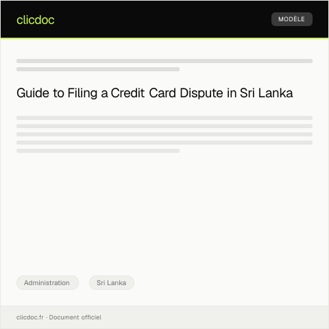Document preview: Application for Credit Card Dispute Resolution with Commercial Bank — Administration, Sri Lanka
