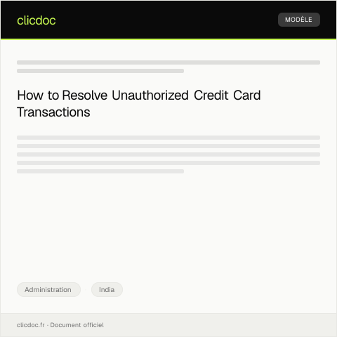 Document preview: Request for Credit Card Dispute Resolution for Unauthorized Transactions — Administration, India