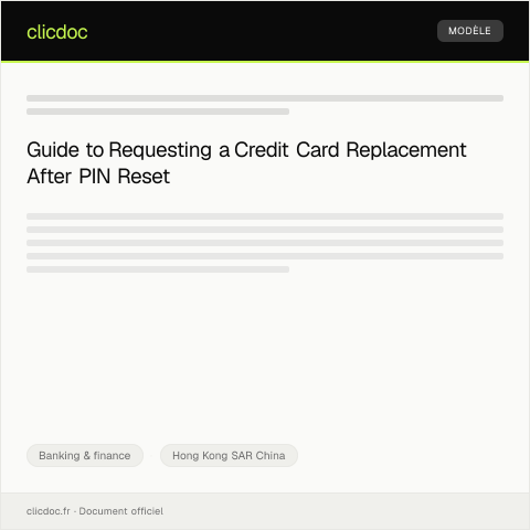 Document preview: Application for Credit Card Replacement due to PIN Reset — Banking & finance, Hong Kong SAR China