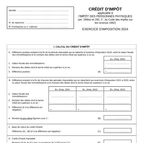 Aperçu du document Crédit d’impôt applicable à l’impôt des personnes physiques — IPP INR/pers.phys., Belgique (CERFA n°155-276j)