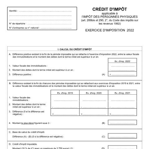 Aperçu du document Crédit d’impôt applicable à l’impôt des personnes physiques — SPF Finances, Belgique (CERFA n°155-276j)