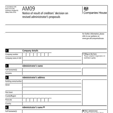 Document preview: Give notice of result of creditor's decision (AM09) — Companies House, United Kingdom