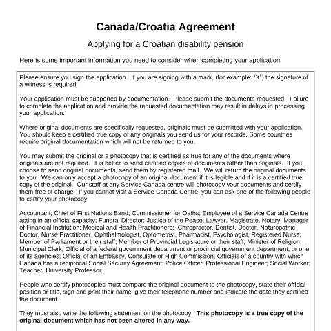 Document preview: Croatia/Canada Agreement - Application for a Croatian disability pension — Income Security Programs, Canada (CERFA n°CAN_HR_3)