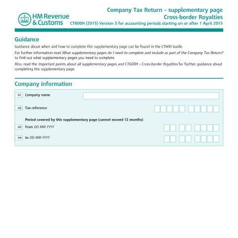 Document preview: Corporation Tax: cross-border royalties (CT600H) — HM Revenue & Customs, United Kingdom