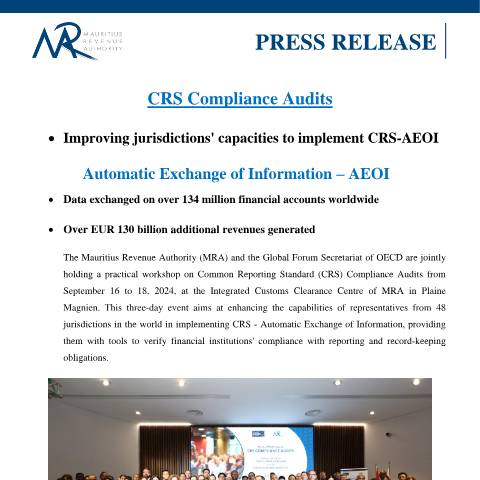 Document preview: CRS Compliance Audits (18.09.24) — Document, Mauritius (CERFA n°PressRelease180924)