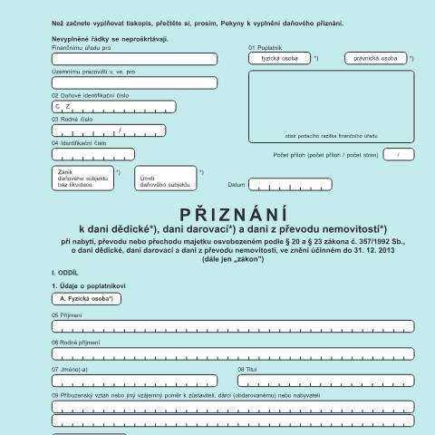Document preview: Přiznání k dani dědické, dani darovací a dani z převodu nemovitostí — Daň z převodu nemovitostí — Vyměřovací řízení, Česko (CERFA n°25 5461)