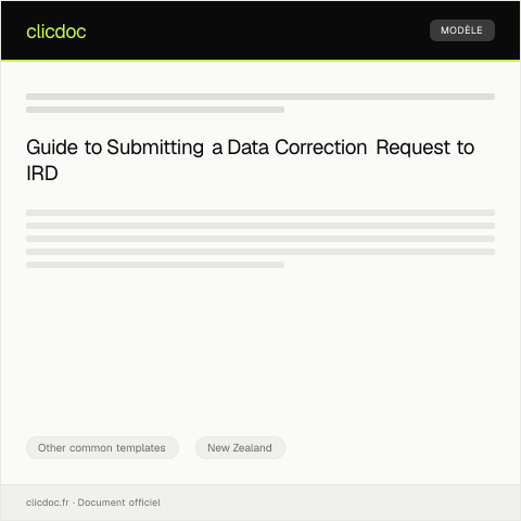 Document preview: Data Correction Request / Tono mō te Whakatika Raraunga — Other common templates, New Zealand
