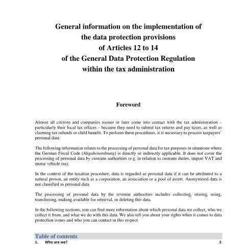Dokumentvorschau: allg_informationen_zum_Datenschutz_en — BZSt/Informationen_zum_Datenschutz, Deutschland (CERFA n°allg_informationen_zum_Datenschutz_en)